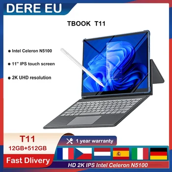Ноутбук DERE T11 Ultra HD 2K IPS Intel Celeron N5100 12 ГБ оперативной ПАМЯТИ + 512 ГБ SSD Офисный 11-дюймовый Обучающий Ноутбук с Сенсорным Экраном Windows 11