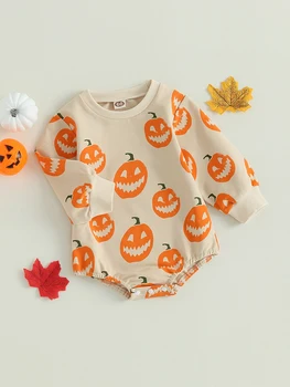 Комплект костюмов для маленьких мальчиков на Хэллоуин, толстовка с капюшоном и штаны с принтом призрака и аппликацией в виде тыквы