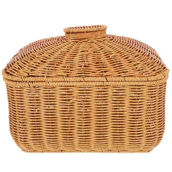Плетеная корзина для хранения с крышкой Практичная корзина для закусок Контейнер для косметики Товары для дома