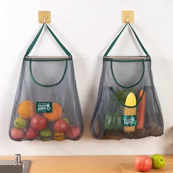 Многоразовый Кухонный подвесной сетчатый мешок для хранения фруктов и овощей, сетчатый мешок для имбиря, чеснока, картофеля, лука