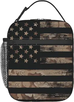 Камуфляжная сумка для ланча с американским флагом для женщин и мужчин, изолированный ланч-бокс для детей и взрослых, многоразовая сумка-тоут для ланча, термосумка-холодильник