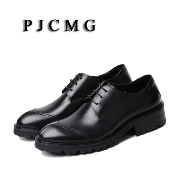 PJCMG/ Весенне-осеннее мужское деловое платье на шнуровке черного/красного цвета с резным острым носком, Свадебные оксфорды из натуральной кожи, Офисная обувь