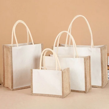 Многоразовая джутовая хозяйственная сумка, сумки большой емкости для женщин, продуктовая сумка из мешковины, экосумка, женская сумка-тоут, тканевая сумка для покупок, кошелек