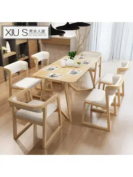 Обеденный стул из массива дерева, стул для гостиничного ужина, стул для кофейного ресторана, простое кожаное кресло Nordic цвета дерева
