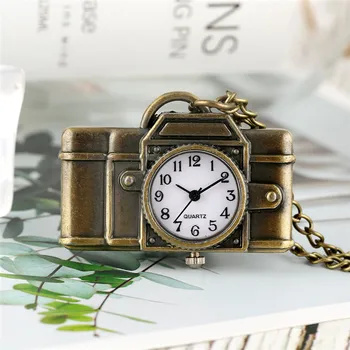 Старомодный Дизайн Камеры Ожерелье Карманные Часы Кварцевый Механизм С Арабскими Цифрами Дисплей Часы для Мужчин Женщин Подвесные Часы Reloj