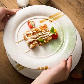Винтажная керамическая посуда, плоская тарелка, тарелка для стейка, домашняя расписанная вручную Западная обеденная тарелка, креативное молекулярное блюдо высокого класса
