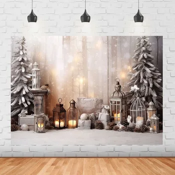Фон для фотосъемки Рождественской елки, Снежный лес, огни свечей, фон для фотостудии, ткань для детского портретного реквизита