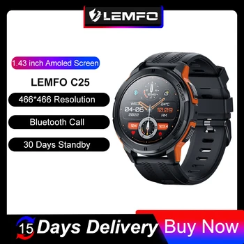 LEMFO C25 Amoled Смарт-часы Мужские Smartwatch 2023 1ATM Водонепроницаемый Вызов Bluetooth 1,43 Дюймов HD 466 * 466 Экран 100 + Спортивные 30 дней