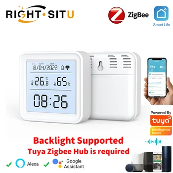 Датчик температуры Влажности Tuya Zigbee LED Blacklight Screen для Автоматизации Умного Дома Работает Со Шлюзом Tuya Zigbee Hub GateWay