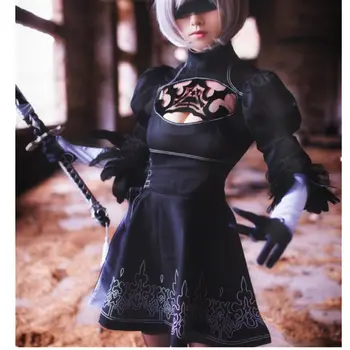 COSREA Game NieR: Automata YoRHa No 2 Тип B Костюмы для Косплея Женское Сексуальное Черное Платье С Перчатками 2B Летнее Платье для девочек