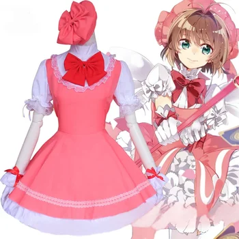 Аниме Card Captor Sakura Kinomoto, Розовое платье Сакуры, костюм для косплея, Розовое платье Лолиты, костюмы для девочек, женская вечеринка