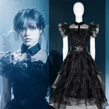 Платье из фильма Среда Аддамс, костюмы для косплея, детские черные платья в готическом стиле, женская одежда для вечеринок.