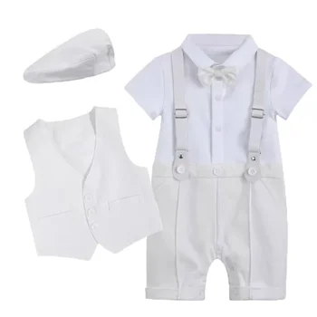 Комплект костюмов для джентльмена для крещения в церкви Для маленьких мальчиков, комбинезон Для новорожденных, Шляпа, жилет
