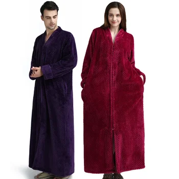 Мужские и женские коралловые бархатные халаты, фланелевые новые халаты на молнии, романтические фиолетовые пижамы и ночные рубашки для влюбленных
