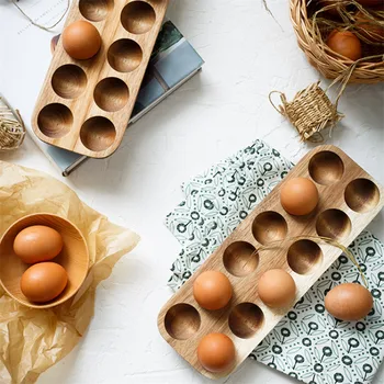 Двухрядный деревянный ящик для хранения яиц в японском стиле, Домашний органайзер для яиц, Небьющийся держатель, Кухонная полка для холодильника