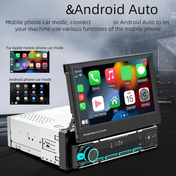 7-Дюймовый Радио 1Din Android Автомобильный Мультимедийный Плеер Беспроводной Carplay Выдвижной HD Сенсорный Экран Mirrorlink WiFi Камера Заднего Вида