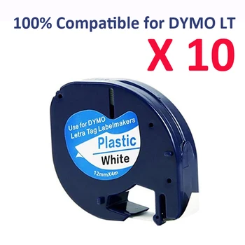 10pk 91201 91200 Совместим с Dymo LetraTag 12 мм Этикеточная лента Черного цвета на белом 16952 Пластиковая Лента Для DYMO LT-100H LT-100T