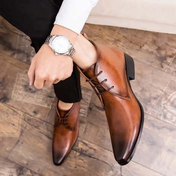 Новые коричневые мужские ботинки в британском стиле, ботинки из натуральной кожи, винтажные мужские ботильоны, деловая классическая мужская обувь, Бесплатная доставка