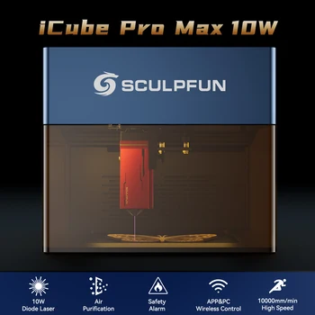 Sculpfun iCube Pro Max 10 Вт Лазерный Гравер Портативный Лазерный Гравировальный Станок с Дымовым Фильтром Температурная Гравировка Дерева Кожи