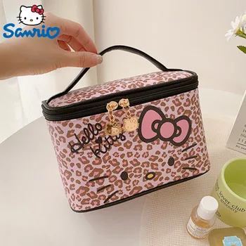 Косметички Sanrio Hello Kitty, розовые, леопардовые, на молнии, женская новая ручная косметичка и сумка-тоут, сумка-ланч-бокс из искусственной кожи