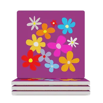 Керамические подставки Flower Purple Love (квадратные) для напитков, чайных подстаканников kawaii Coasters