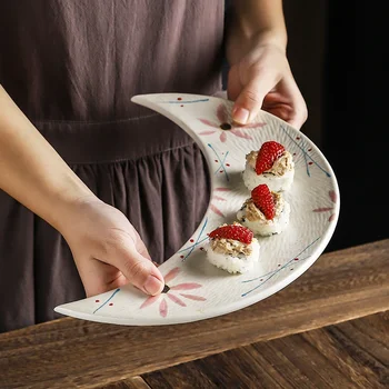 Японская тарелка Тарелка для суши Лунный диск Японская посуда для сашими Домашнее искусство однодисковые обеденные тарелки набор креативных керамических тарелок