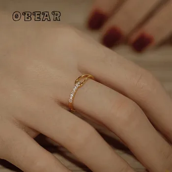 Геометрическое кольцо OBEAR Pavé с цирконом Женское Открытое Регулируемое кольцо Элегантное Романтическое Украшение для юбилейной вечеринки