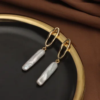 Серьги с натуральным пресноводным жемчугом в стиле барокко, игла из стерлингового серебра