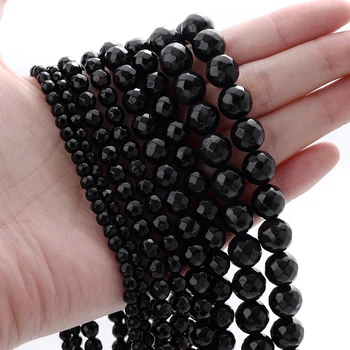 Граненые черные агаты Бусины из натурального камня Свободные распорные бусины для изготовления ювелирных изделий 