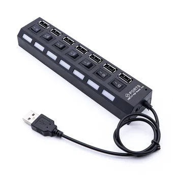 7 Портов USB 20 Концентратор для передачи данных с индивидуальным управлением для портативных ПК (черный)