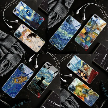 Стеклянный Чехол 17W art Van Gogh starry night для iPhone 15 14 Plus 13 12 11 X XS XR Pro Max Mini 8 7 Plus