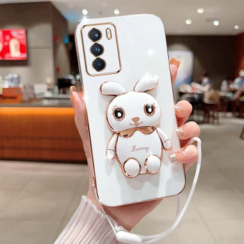 3D чехол для телефона с милым мультяшным кроликом для OPPO K9 Pro, чехол с ремешком, роскошные чехлы-подставки