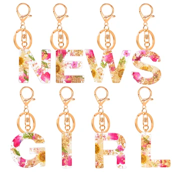 Модный брелок с буквами из сушеного цветка, креативный красочный брелок для ключей из смолы с 26 английскими буквами, аксессуары для сумок из смолы для женщин