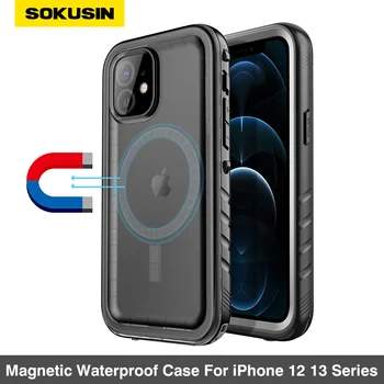 Водонепроницаемый Чехол SOKUSIN Magentic Совместим С Зарядным устройством Magsafe Для iPhone 12 13 14 15 Pro Max С полным покрытием Protect