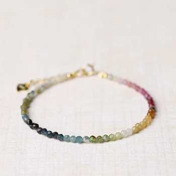 Изящный браслет из крошечных граненых разноцветных турмалиновых хрустальных бусин для женщин, Изящный браслет из натурального камня с мелкими накладками