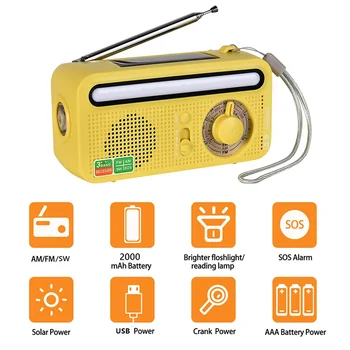 5 в 1 Ручное Радио Светодиодный Фонарик Лампа Для Чтения FM AM SW Ручное Радио 2000 мАч USB Зарядка Солнечное Аварийное Радио для Кемпинга Пешего туризма