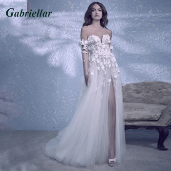 Gabriellar, винтажные свадебные платья с высоким разрезом для невесты, 3D аппликации, фатиновые пуговицы, рукава три четверти, шлейф