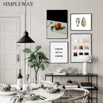 Художественный плакат ресторана, хлеб, винный напиток, печать на холсте, Картина с устрицами, Современная настенная картина, украшение кухни, столовой