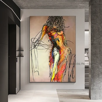 Раскрашенная вручную сексуальная обнаженная девушка для гостиной, обнаженная женщина, картина маслом на холсте, скандинавское современное украшение для дома, настенное искусство
