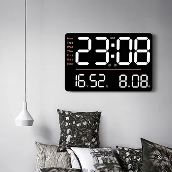 Многофункциональный будильник: Минималистичное светодиодное оформление гостиной с большими размерами, температурой, влажностью и функциями будильника