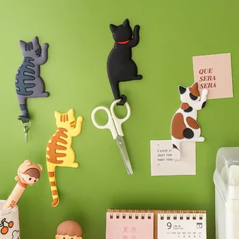 Магнитный крючок в виде кошки для холодильника, 2 в 1, прочный, съемный, креативный, мультфильм, кошачий хвост, украшение холодильника, наклейка