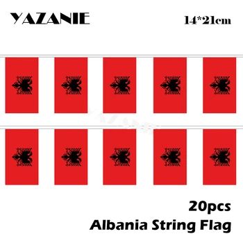ЯЗАНИ 14 *21 см 20ШТ 5-Метровый Албанский Струнный Флаг Открытый Крытый Баннер Парад Албанского Национального Флага / Фестиваль / Домашнее Украшение