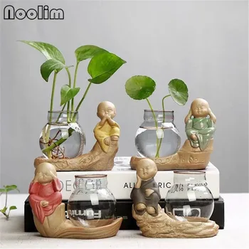 Китайская Керамическая Стеклянная Ваза Little Monk Гидропоника Контейнер для зеленых растений Декор рабочего стола Чайный Питомец