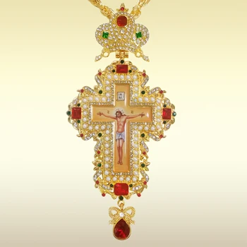 Высокое качество Золотой Наперсный Крест Crucifix, Православный Дизайн, Византийский священник, Длинное Ожерелье, Католическое искусство, Подарочная Подвеска, Религиозная Икона