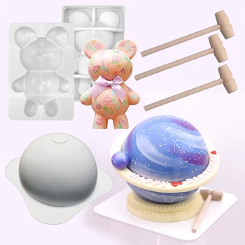 Meibum Деревянный молоток, Мишка-сюрприз и планета, форма для торта, Силиконовая форма для шоколада в форме сердца, Инструменты для выпечки десертов на день рождения