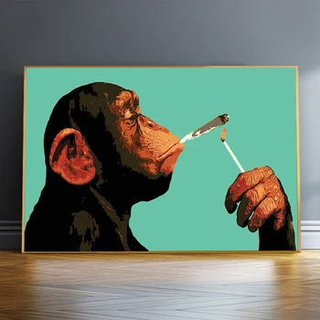 Мультяшная курящая обезьяна-орангутанг, плакаты и принты на холсте, настенные рисунки для гостиной, украшения дома Cuadros