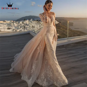 Сексуальные свадебные платья Русалки со съемной юбкой И кружевными аппликациями из Тюля Элегантное Свадебное платье 2023 года, новый дизайн, сшитый на заказ DS123