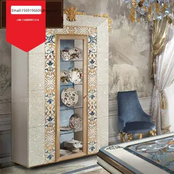 Итальянская роскошь, европейский стиль, витрина из массива дерева, винный шкаф, вилла, дворец, неоклассические стеклянные шкафчики