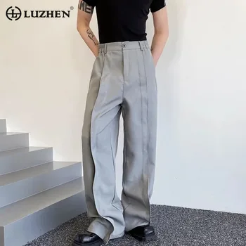 Модные асимметричные мужские брюки LUZHEN Stretch 2023, свободные повседневные брюки с прямыми складками, высококачественные широкие брюки, нишевый дизайн 2abac8