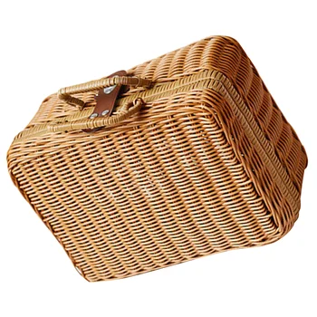 Чемодан из ротанга ручной работы, имитация ящика для хранения, Плетеная корзина для пикника в стиле ретро